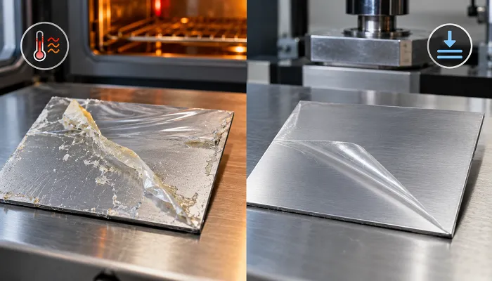 Comparison of pressure sensitive adhesive bonding performance after heat and load exposure