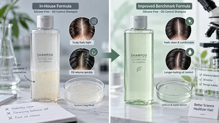 Comparison of shampoo formula before and after reverse engineering