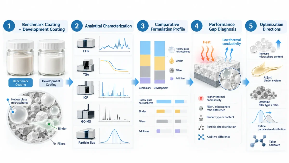 Coating reverse engineering workflow from analytical characterization to formulation optimization