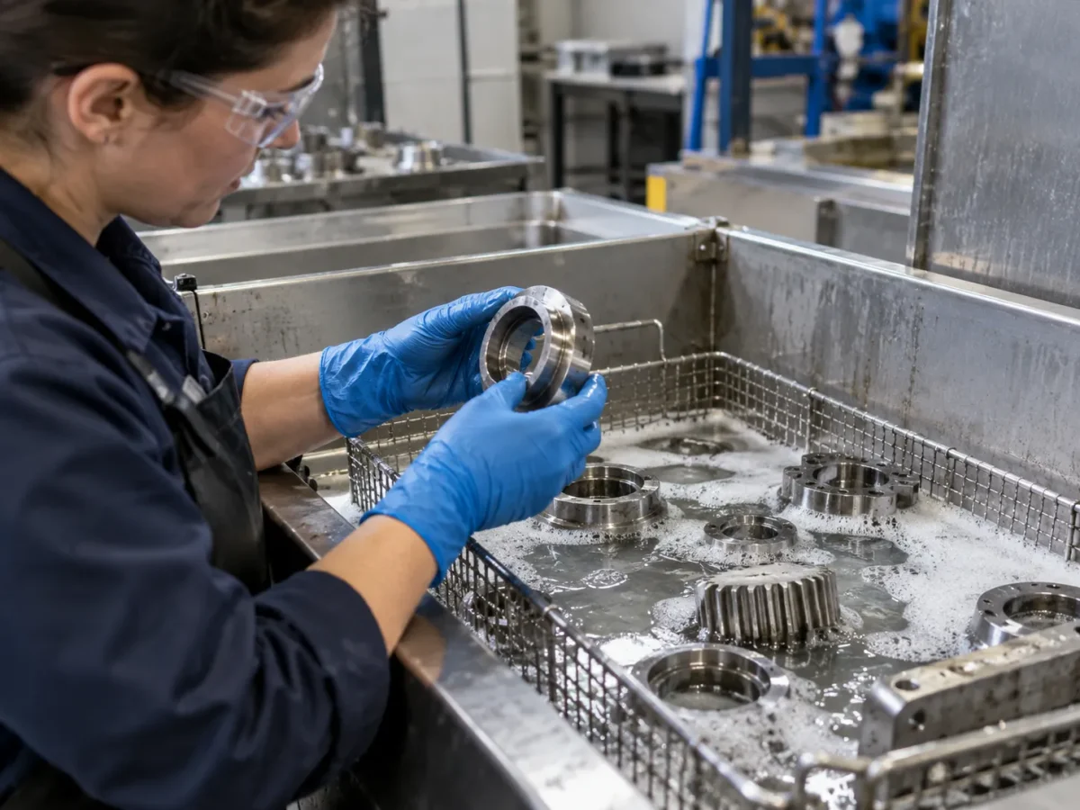 Industrial metal parts cleaned with a water based degreaser