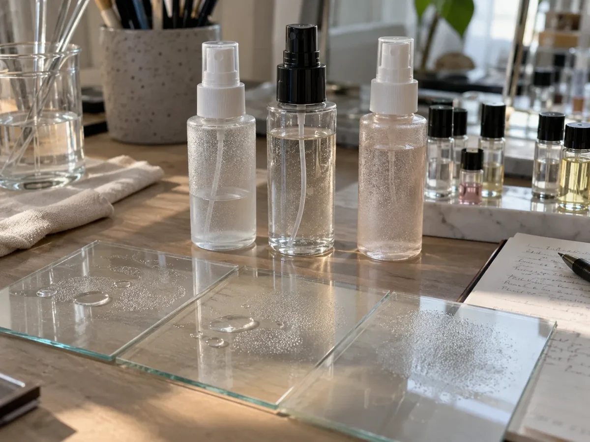 Makeup setting spray products for cosmetic formulation analysis