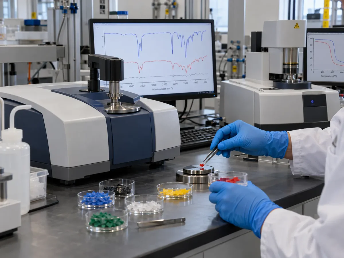 Plastic composition testing using FTIR and thermal analysis