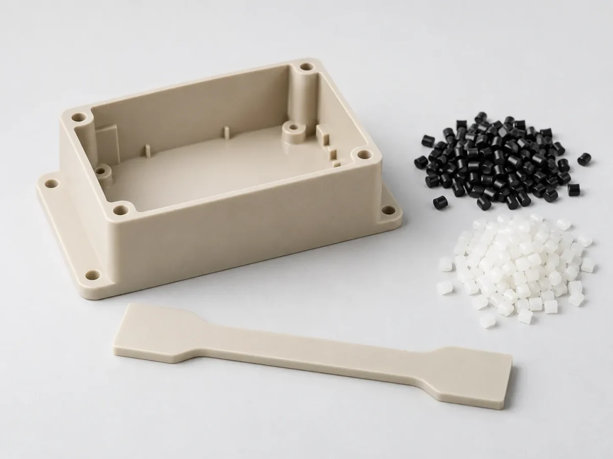 Plastic materials and molded parts for composition testing