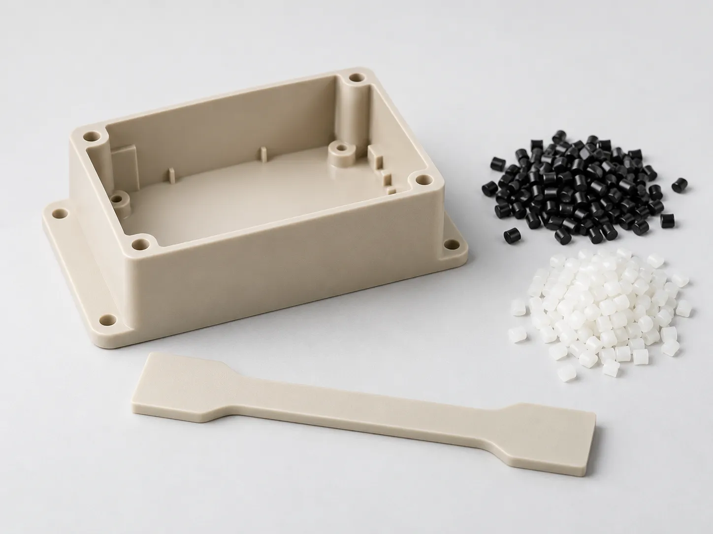 Plastic materials and molded parts for composition testing